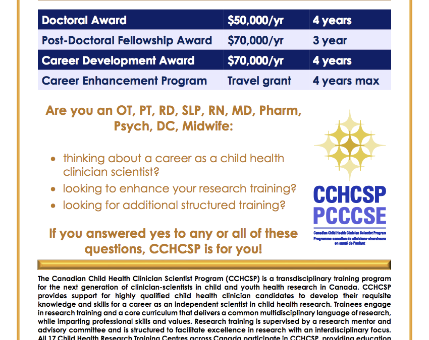 Canadian Child Health Clinician Scientist Program Research Awards