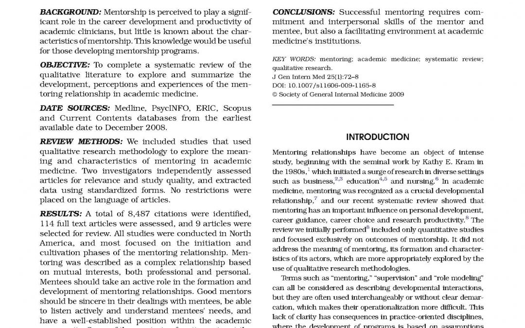 A Systematic Review of Qualitative Research on the Meaning and Characteristics of Mentoring in Academic Medicine